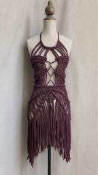 Abito corto in macramè con frange | Pre-Order