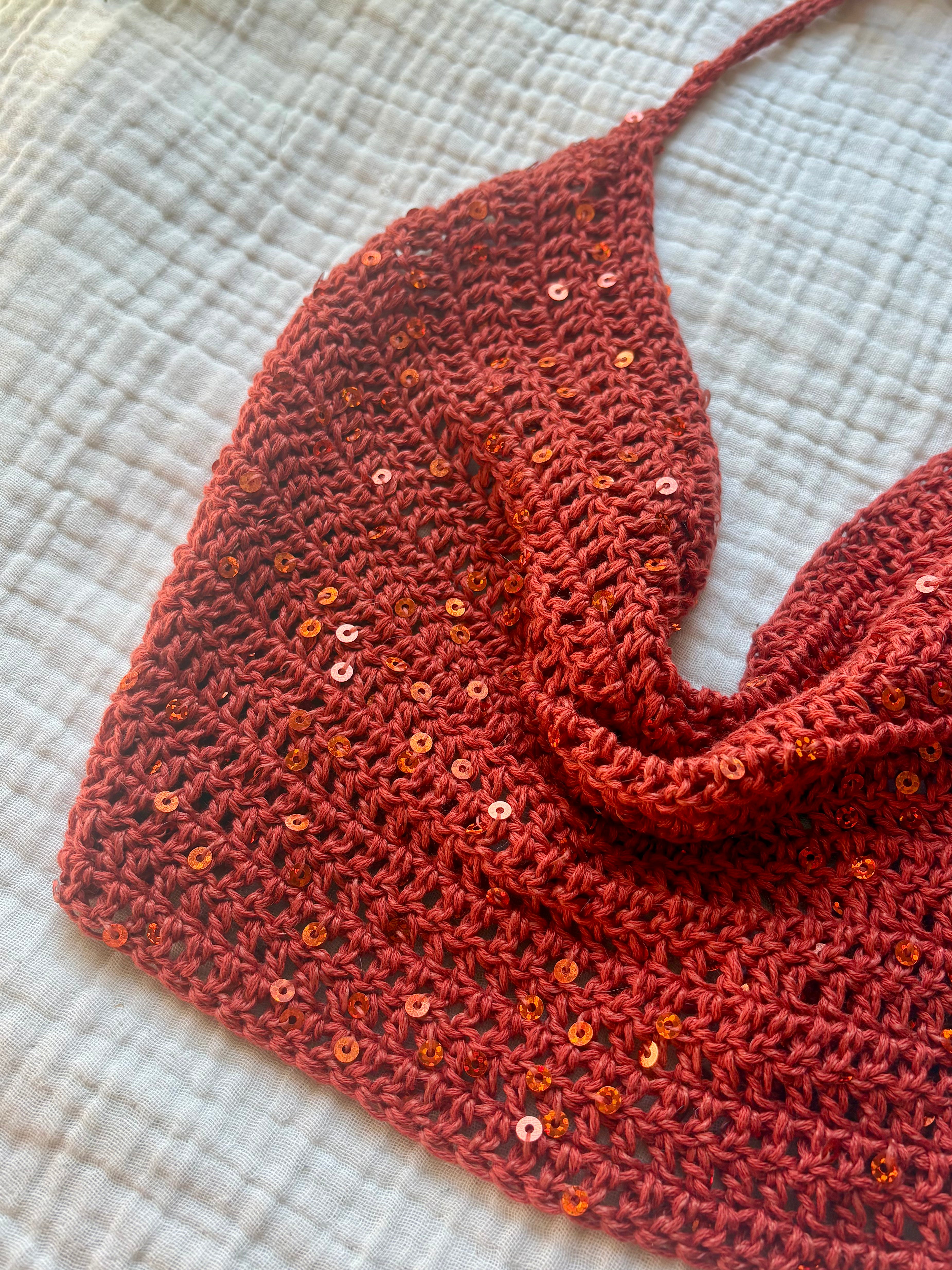 Crochet Halter Crop Top Handmade Terracotta | Ready-to-Wear