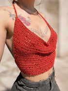 Crochet Halter Crop Top Handmade Terracotta | Ready-to-Wear