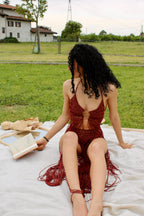 Boudeaux Gold Set top & gonna in macramé con frange – Festival & Beachwear handmade
