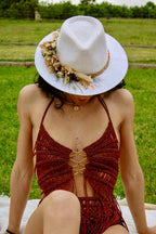 Boudeaux Gold Set top & gonna in macramé con frange – Festival & Beachwear handmade