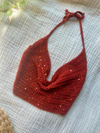 Crochet Halter Crop Top Handmade Terracotta | Ready-to-Wear