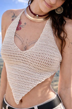 Diamond Shell Top Triangle White Sand, top crochet fatto a mano stile boho, halter top triangolare My Sunflower Lab